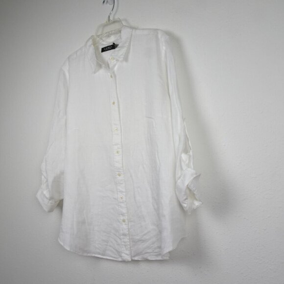 Ralph Lauren Linen Blouse Top Women's Plus Size 2X White Roll Tab Sleeve Classic - Picture 3 of 10